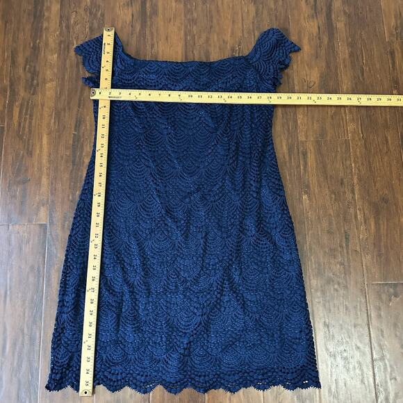 LILLY PULITZER Jade Mini Dress Navy Blue Off The Shoulder Cocktail - Picture 12 of 12